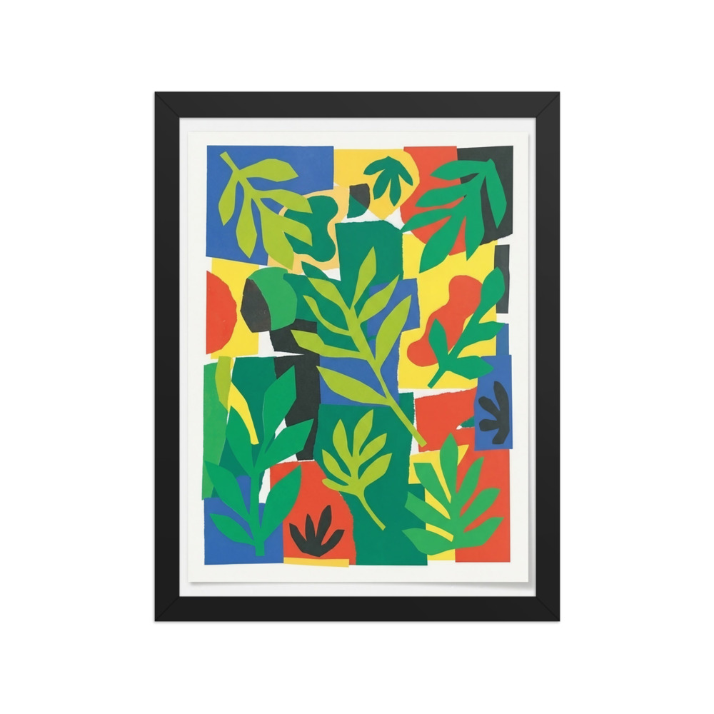 Green Leaf Cut-Out Art Print, Matisse-inspired abstract wall art, bold colorful modern decor, gift for art lovers