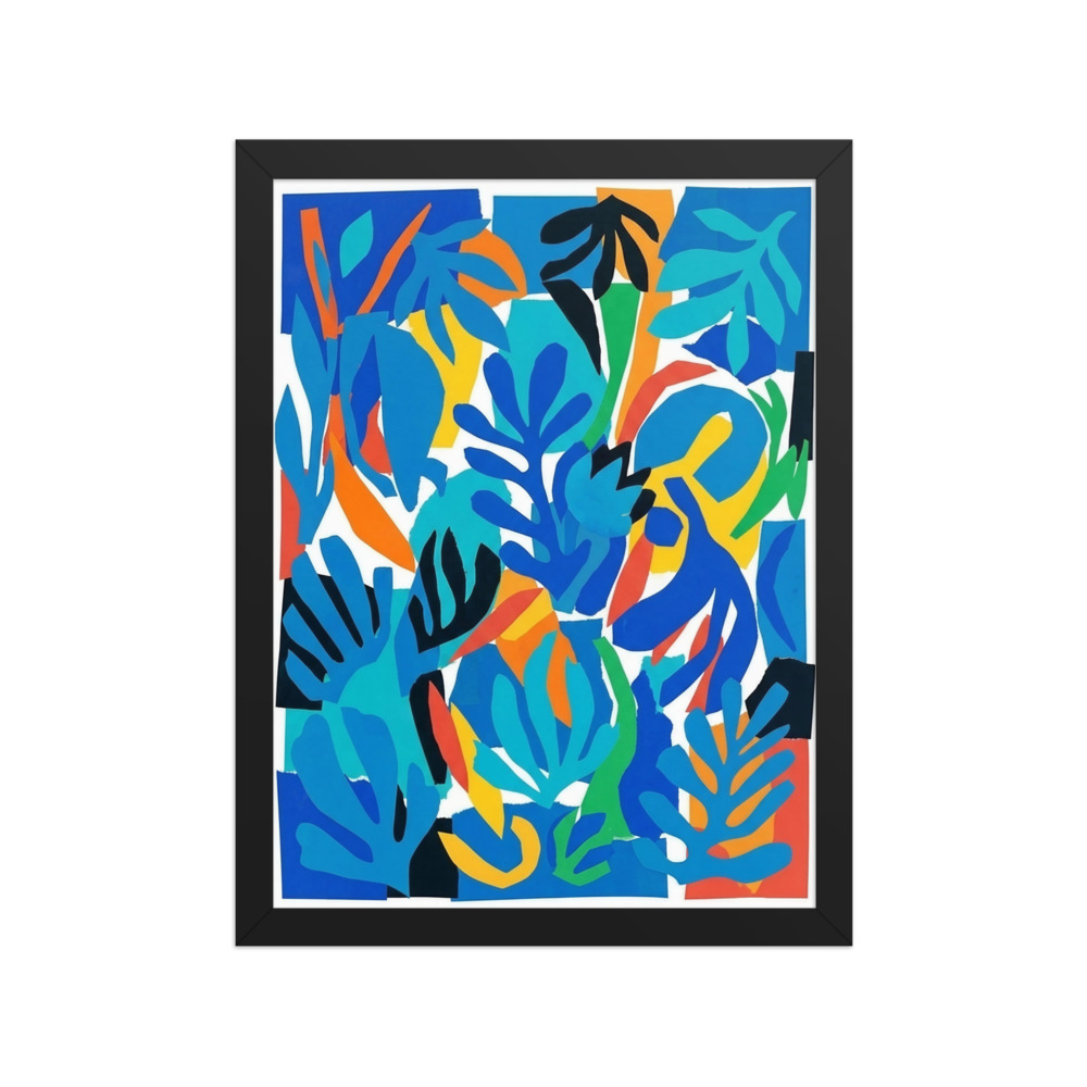 Matisse-inspired abstract blue shapes art print, modern wall art, colorful living room decor, playful gift for design lovers