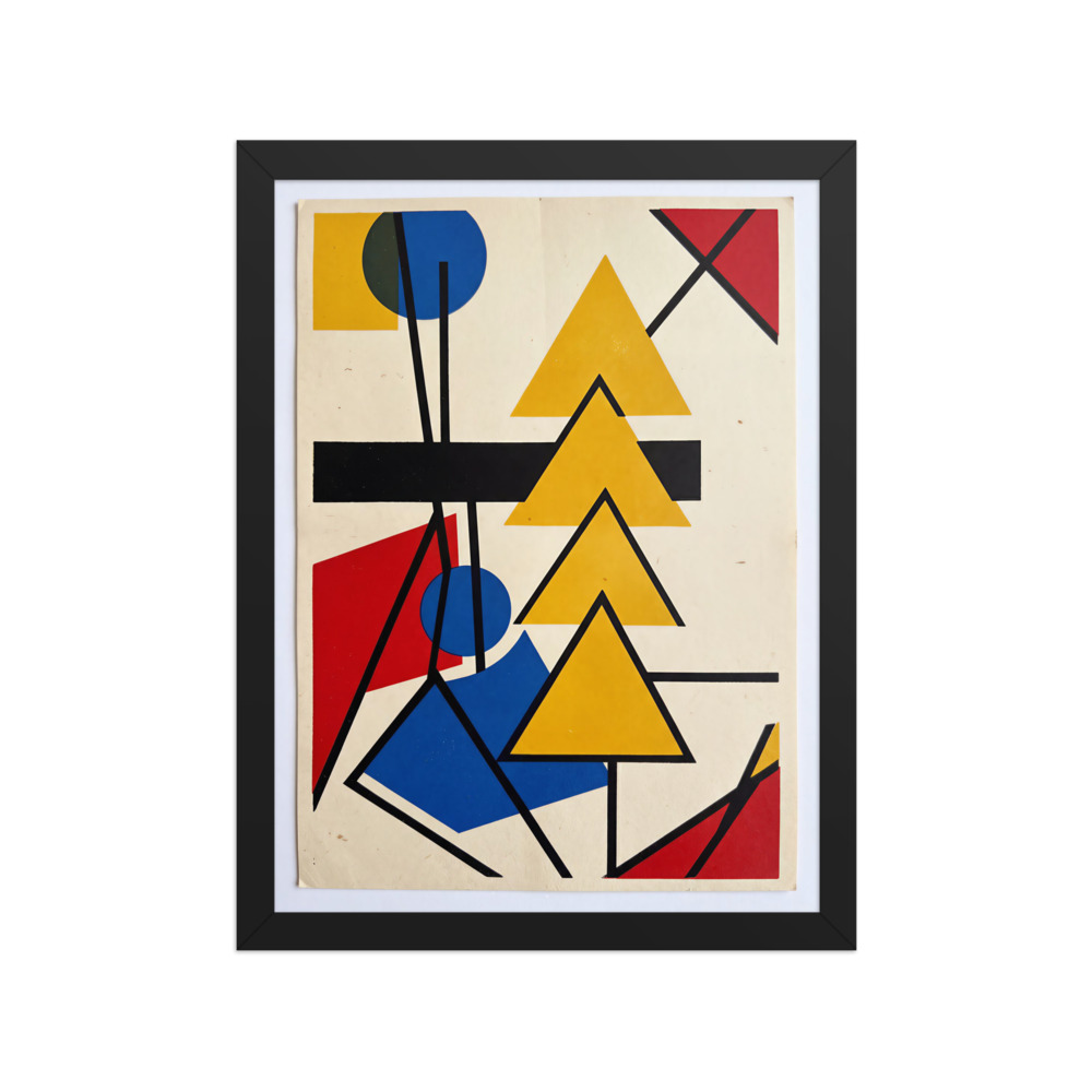 Bauhaus geometric art print, stacked yellow triangles, minimalist modernist decor, living room art, gift for design lovers