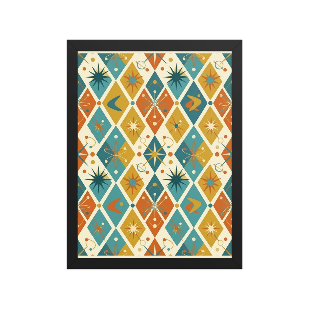 Retro mid-century modern atomic age pattern art print, vintage geometric wall decor, retro living room art, gift for design lovers