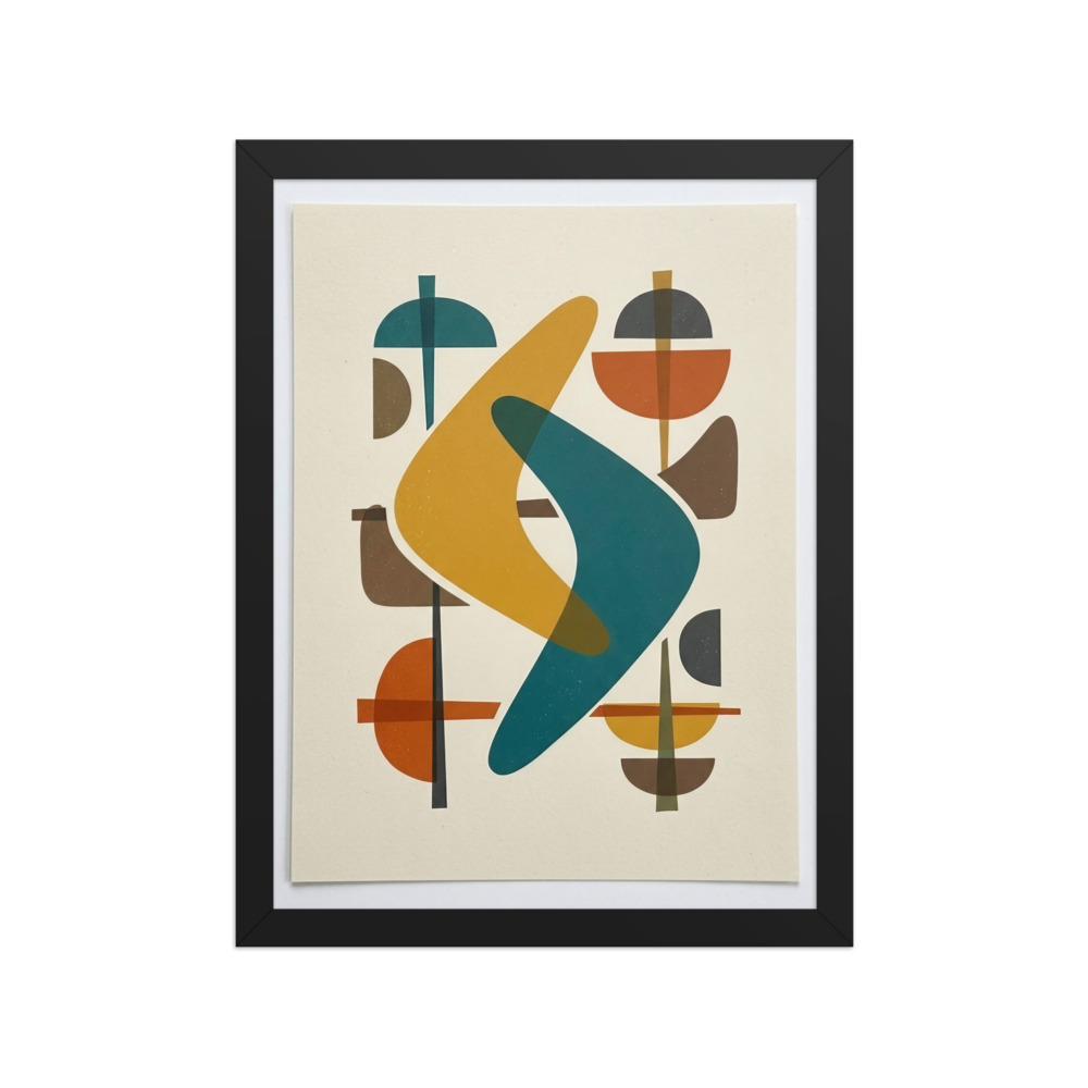 Mustard Boomerang Forms Art Print, mid-century modern decor, retro living room art, minimalist gift for design lovers