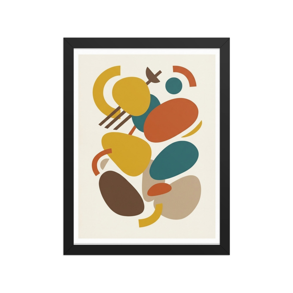 Floating organic pebble shapes art print, mid-century modern decor, minimalist living room art, retro gift for design lovers