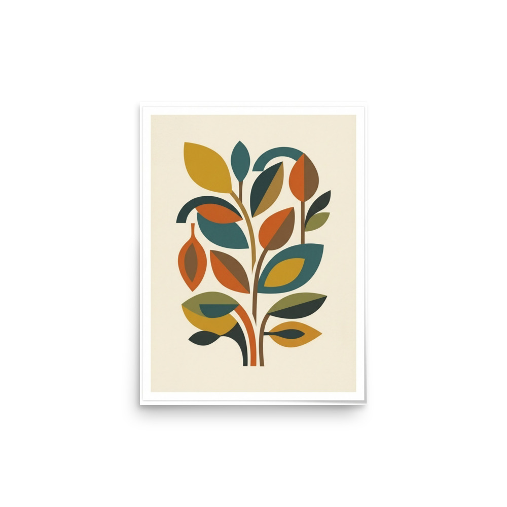 Abstract Leaf Cluster Art Print, mid-century modern decor, minimalist wall art, living room accent, gift for design lovers
