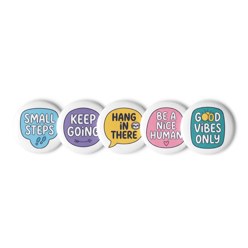 Good Vibes Meme Pin Button Set, playful word art, jacket accessory, positive message pins, gift for good-vibes friends