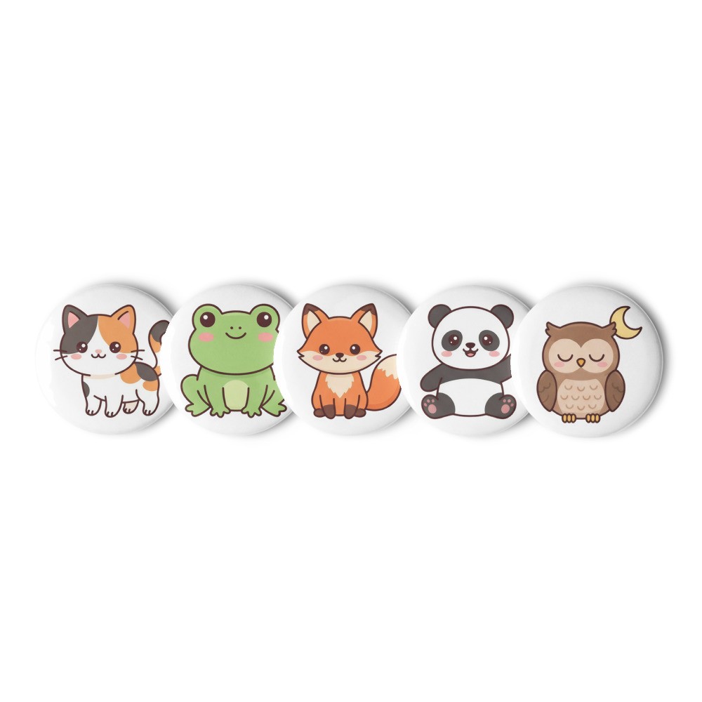 Cozy Critters Pin Button Set, kawaii animal design, pastel backpack accessory, cute gift idea for animal lovers