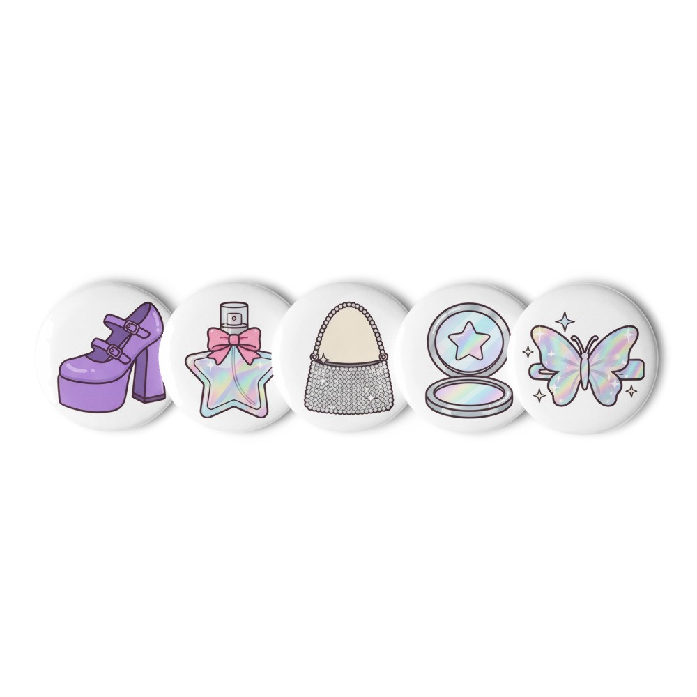 Y2K Glam Pin Button Set, early-2000s cartoon accessories, candy color fashion pins, gifts for nostalgic style lovers
