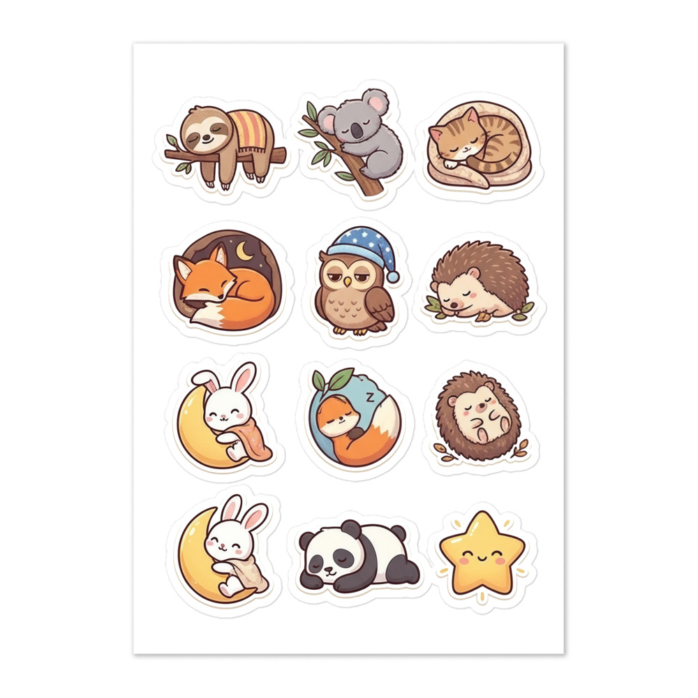 Sleepy Cozy Critters Sticker Sheet