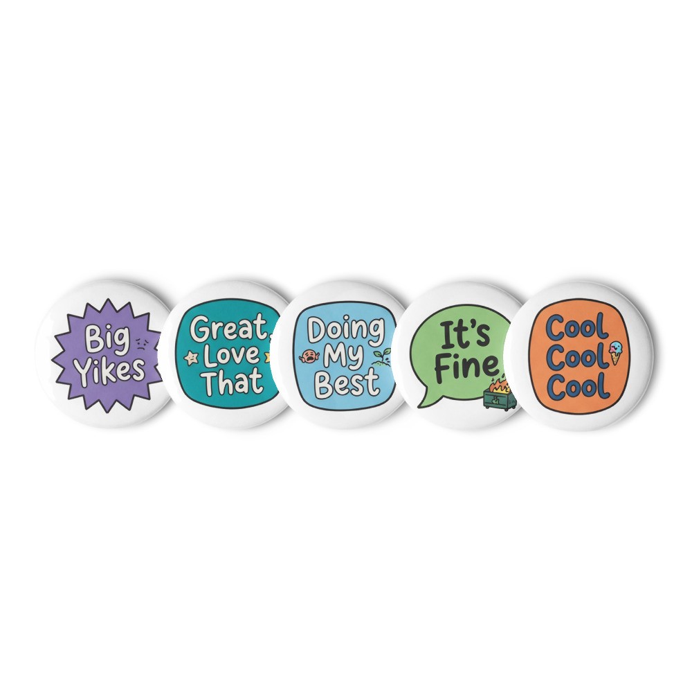 Sarcasm Meme Pin Button Set, playful word art, jackets and bags, typography gift, funny gift for meme fans alike
