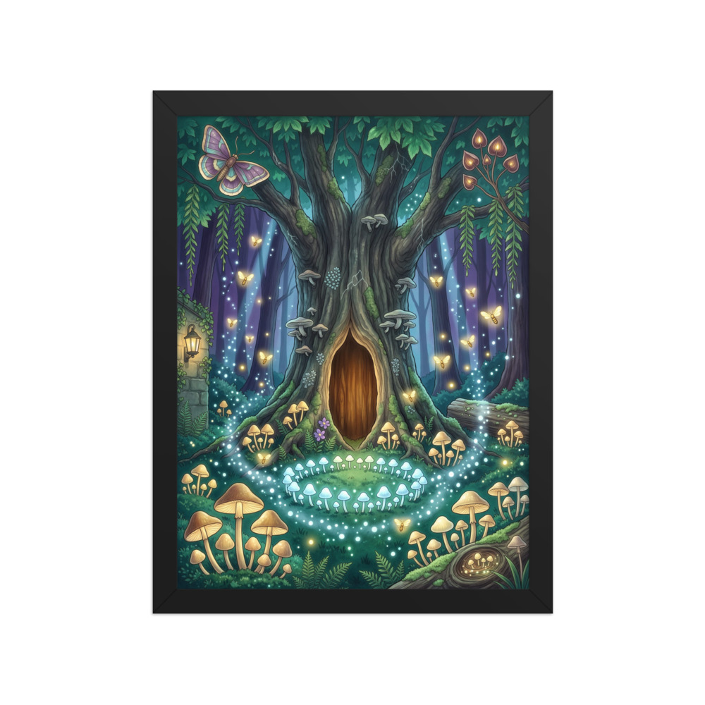 Glowing Fairy Ring Art Print, enchanted forest illustration, fantasy bedroom decor, gift for fairy tale lovers