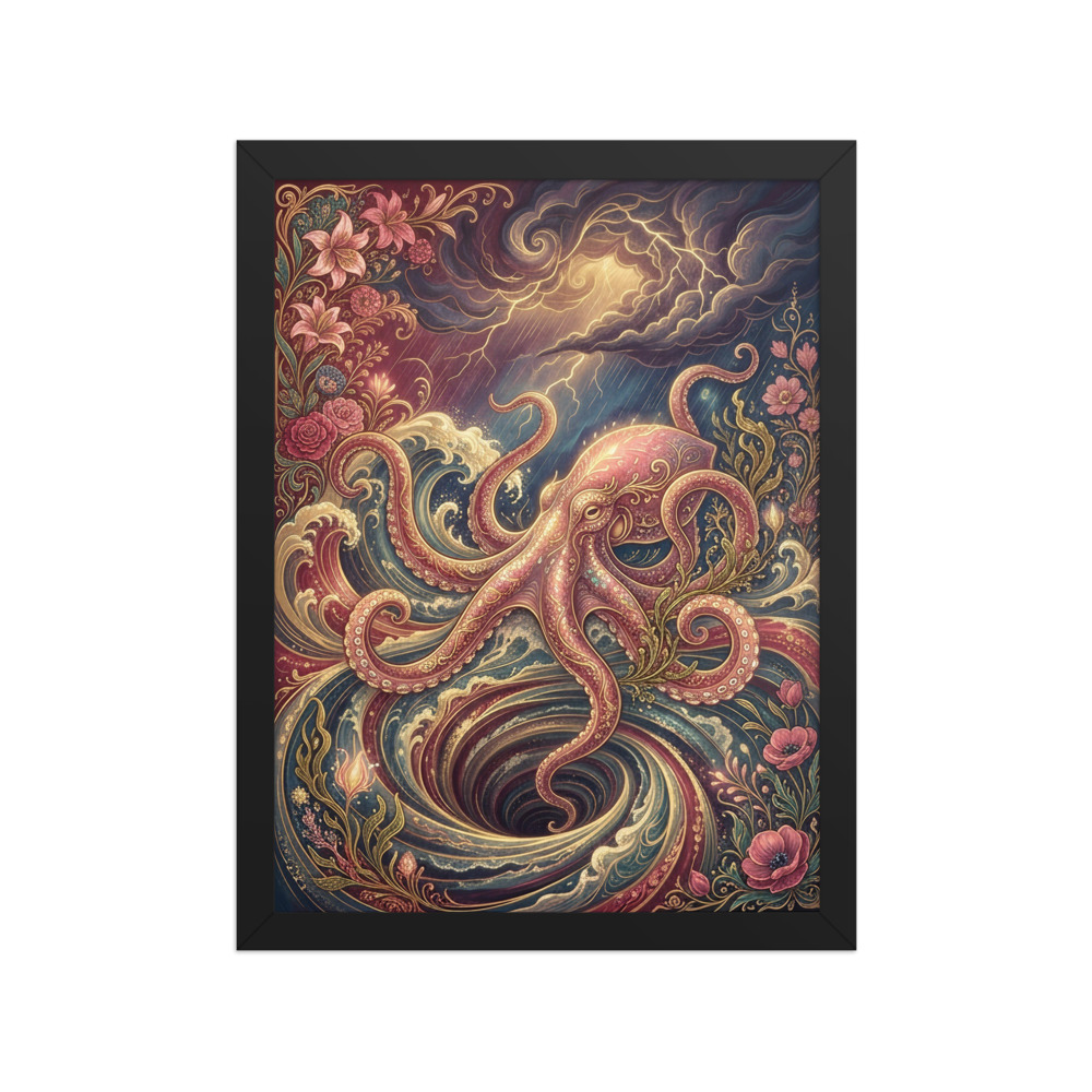 Kraken Rising Art Print, Art Nouveau fantasy decor, romantic wall art, gift for fantasy lovers, reading nook decor