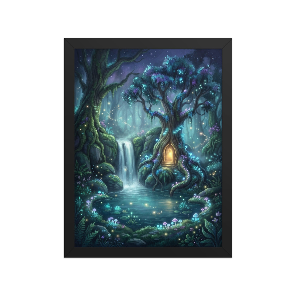 Spirit Tree Falls Art Print, dreamy fantasy storybook illustration, mystical forest wall art, bedroom decor, gift for fantasy lovers