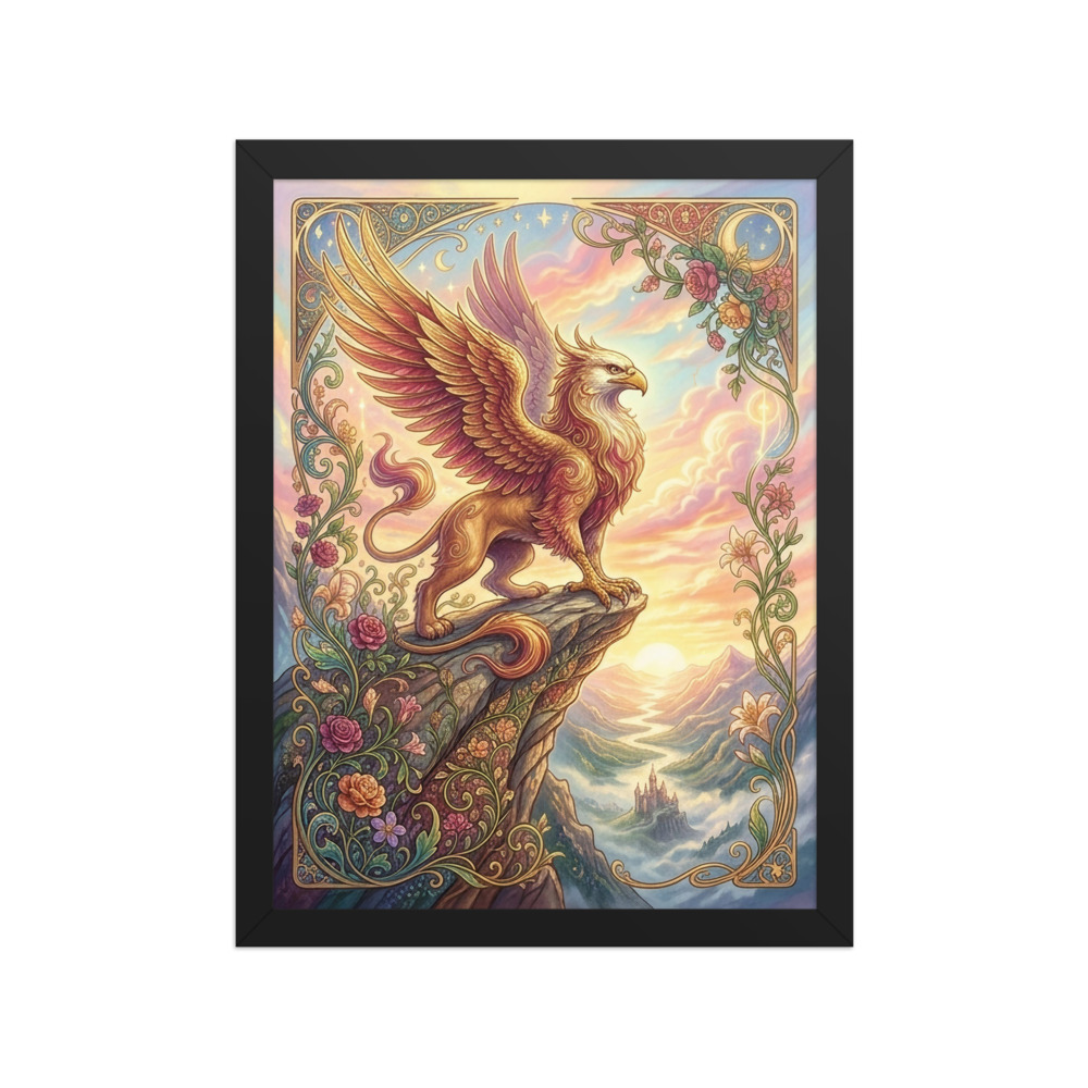 Majestic Griffin Art Print, art nouveau wall decor, romantic reading nook art, fantasy gift for griffin lovers