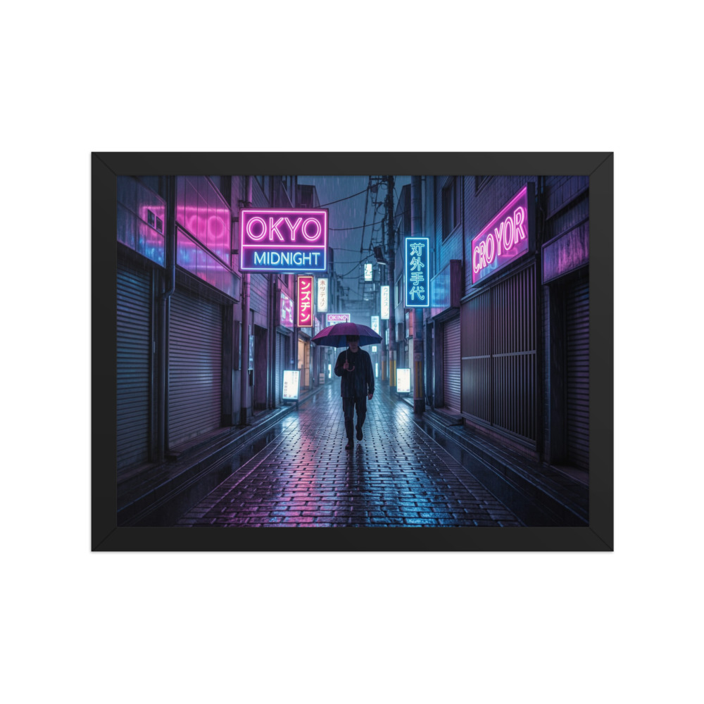 Cyber Alley Art Print, rainy Tokyo neon cityscape, modern living room decor, creative studio wall art, gift for art lovers