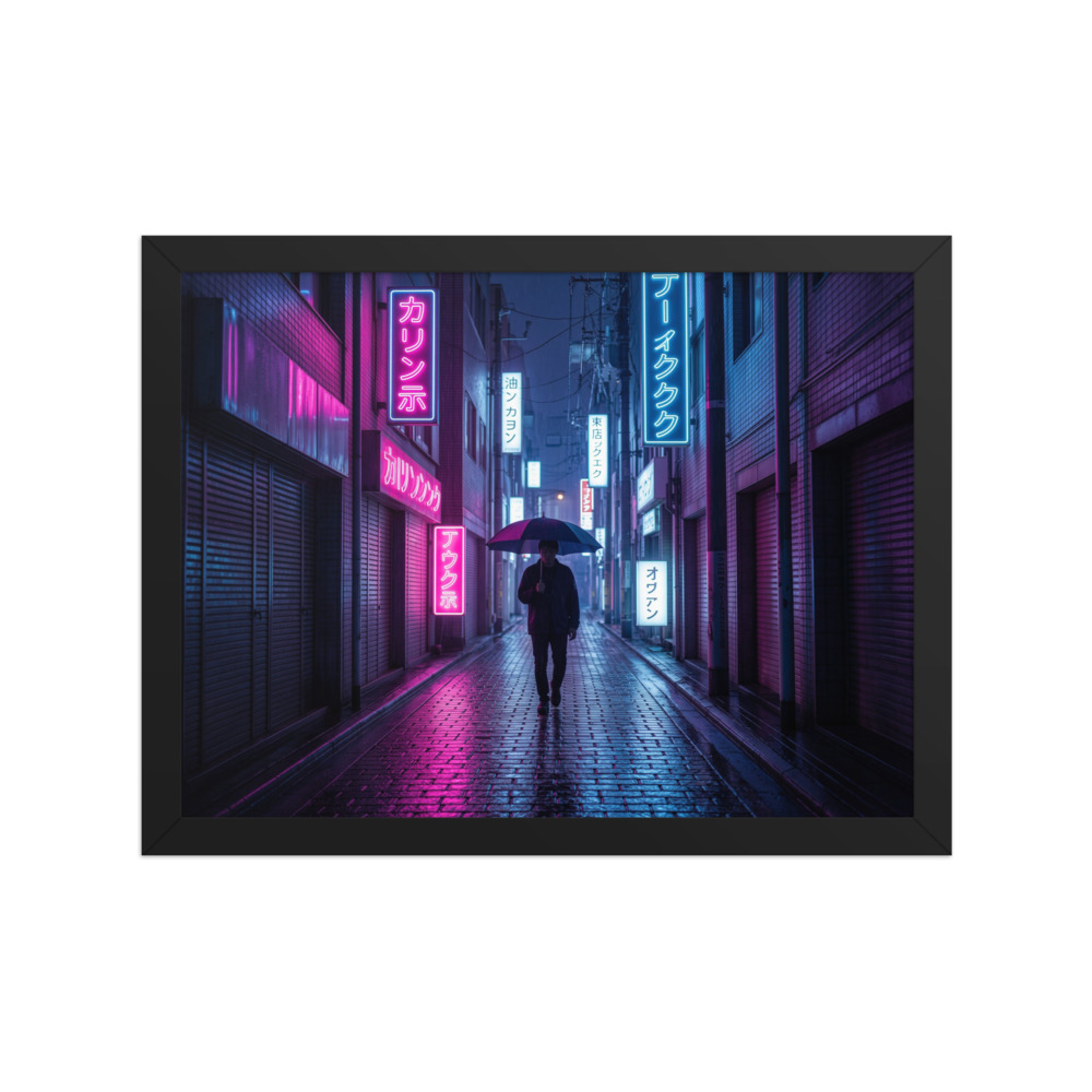 Rain-Soaked Tokyo Alley Art Print, cyberpunk neon wall art, modern living room decor, home office gift, creative space decor