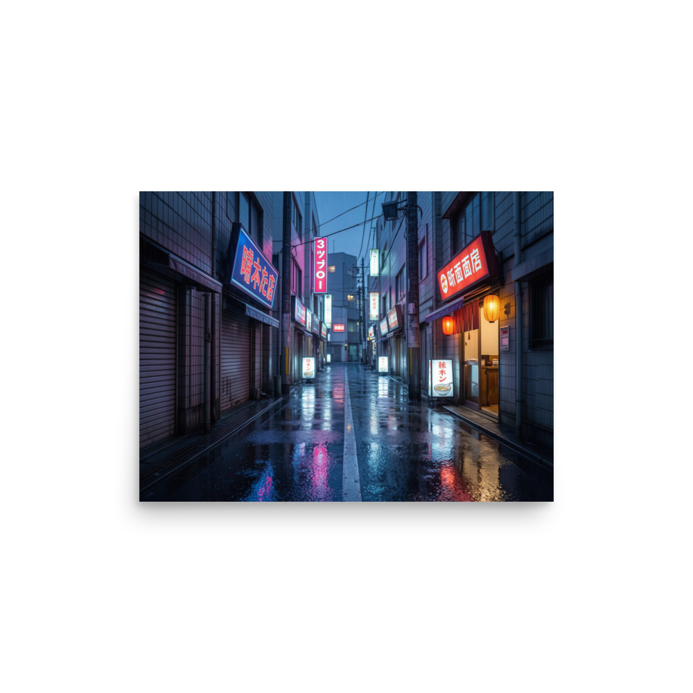 Cyberpunk Tokyo Neon Rain Street Art Print, cyberpunk wall art, modern home office decor, cityscape gift for art lovers