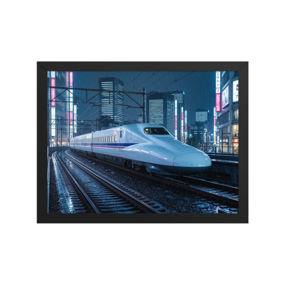 Bullet Train Art Print, cyberpunk wall art, futuristic office decor, gift for train lovers, neon cityscape decor