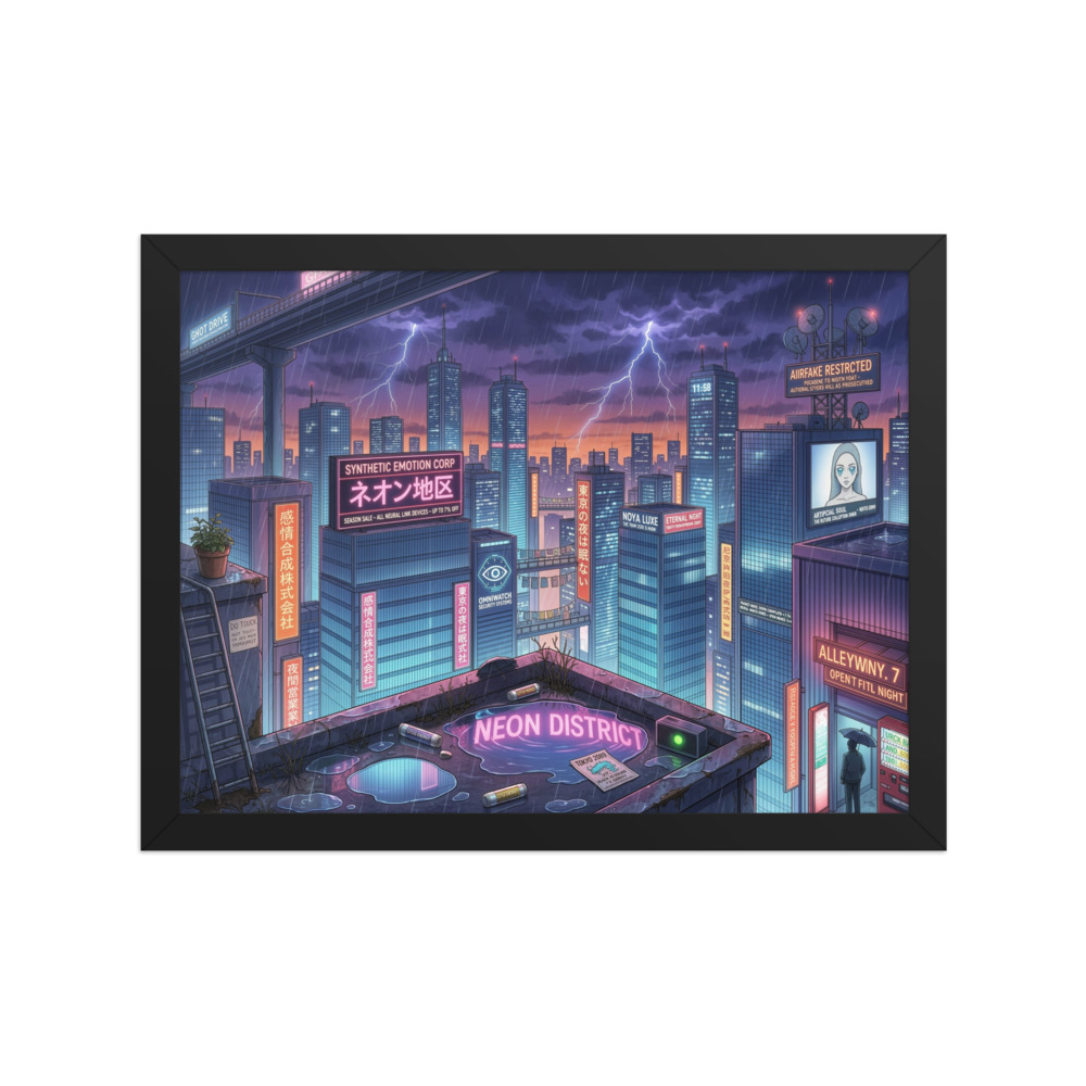 Ghost in the Rain Art Print, neon Tokyo cyberpunk wall art, modern living room decor, gift for art enthusiasts