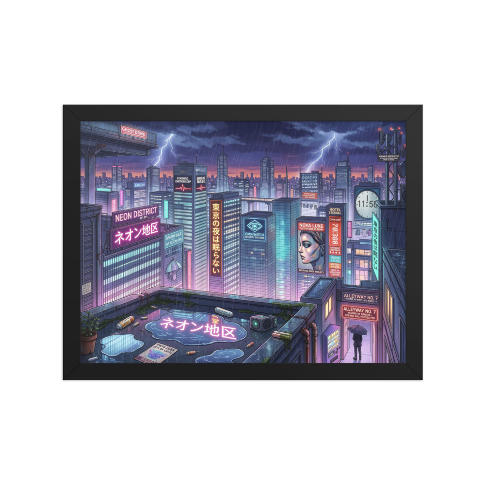 Futuristic Tokyo Cyberpunk Art Print, neon city wall art, modern living room decor, gift for cyberpunk art fans