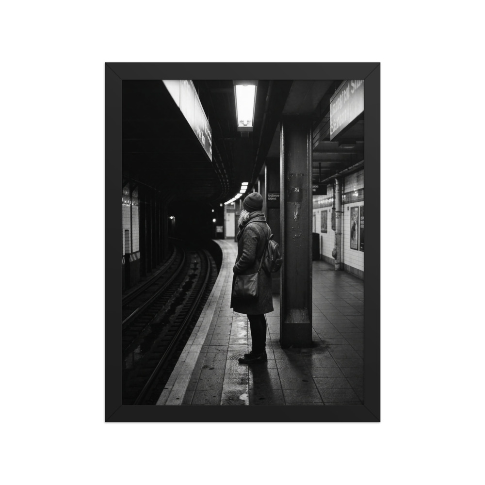 Solitary Commuter Art Print, black and white street photography, film noir wall art, modern interiors, gift for commuters