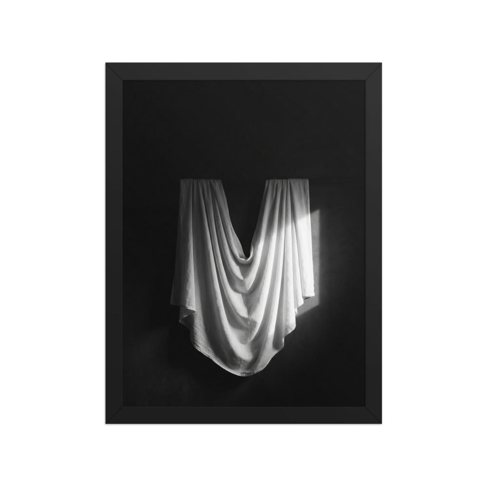 Folded White Drapery Art Print, minimalist black and white photography, moody living room decor, gift for photography lovers