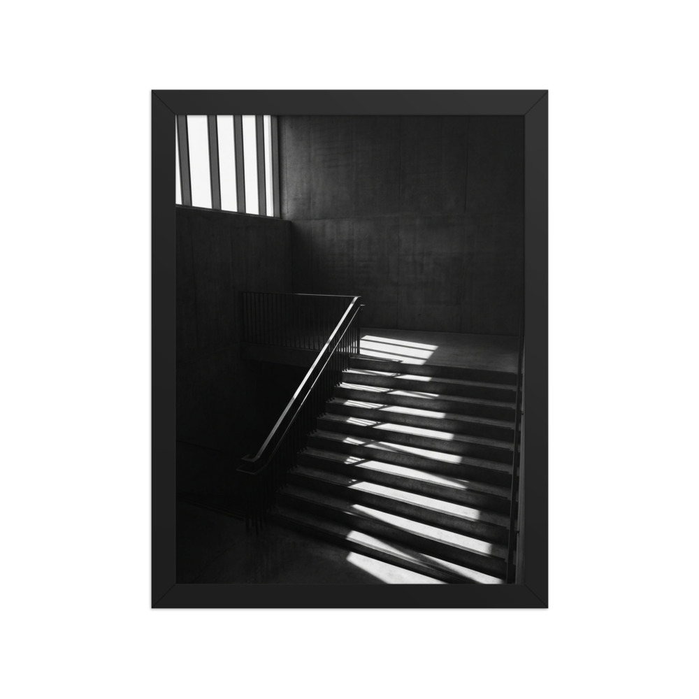 Staircase Light Stripes Art Print, black and white photography, minimalist wall art, hallway decor, housewarming gift