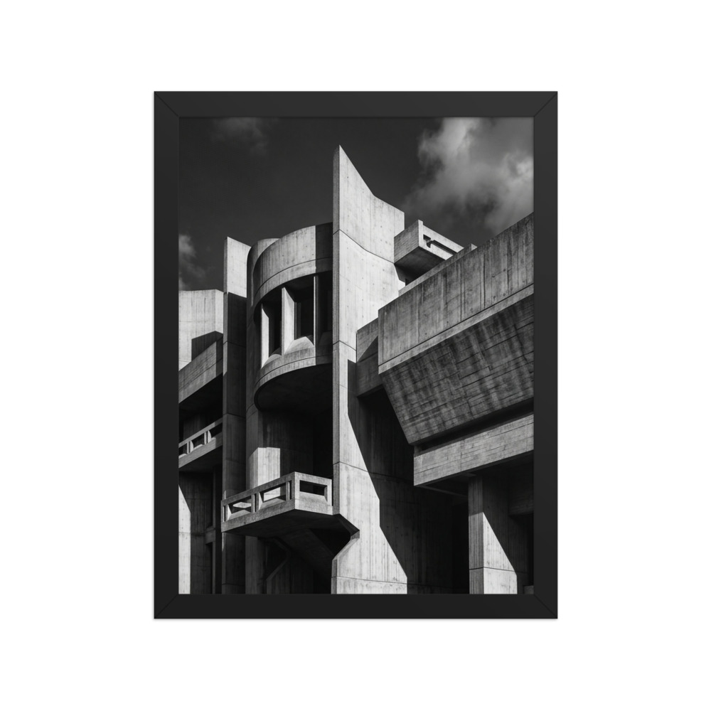 Brutalist Concrete Building Art Print, black and white architecture photography, modern office decor, gift for brutalist design lovers