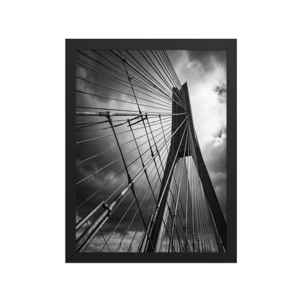 Modern Suspension Bridge Cables Art Print, black and white photography, geometric wall art, living room decor, gift for architecture lovers