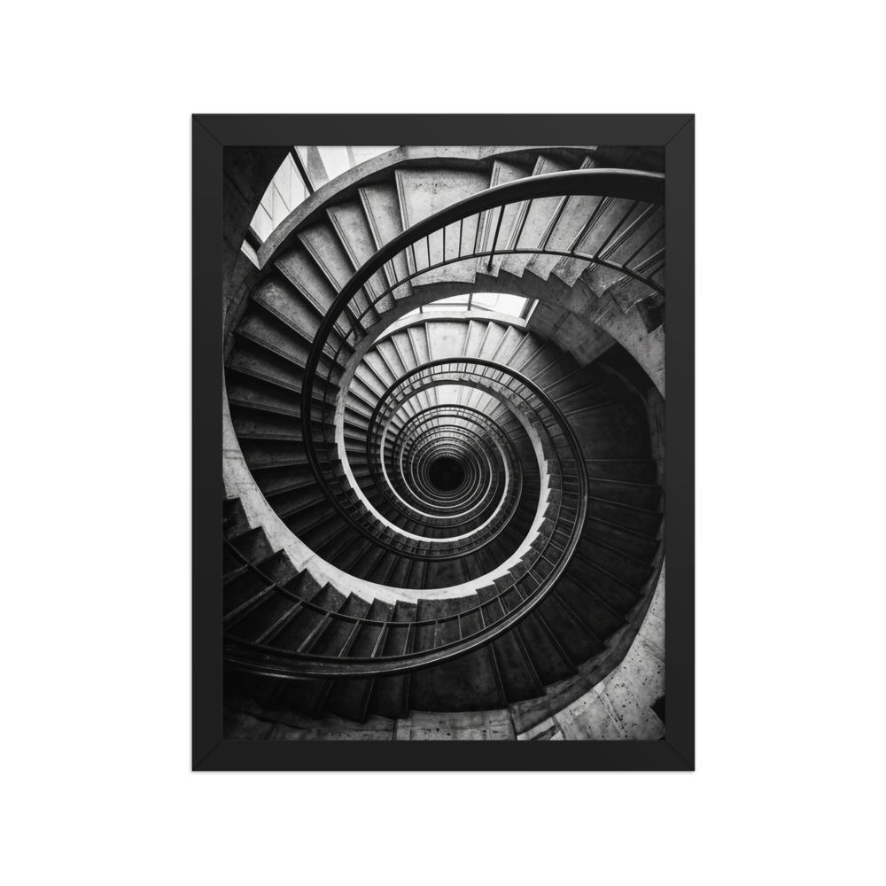 Spiral Staircase Art Print, black and white architecture photography, geometric wall art, modern home decor, gift for design lovers