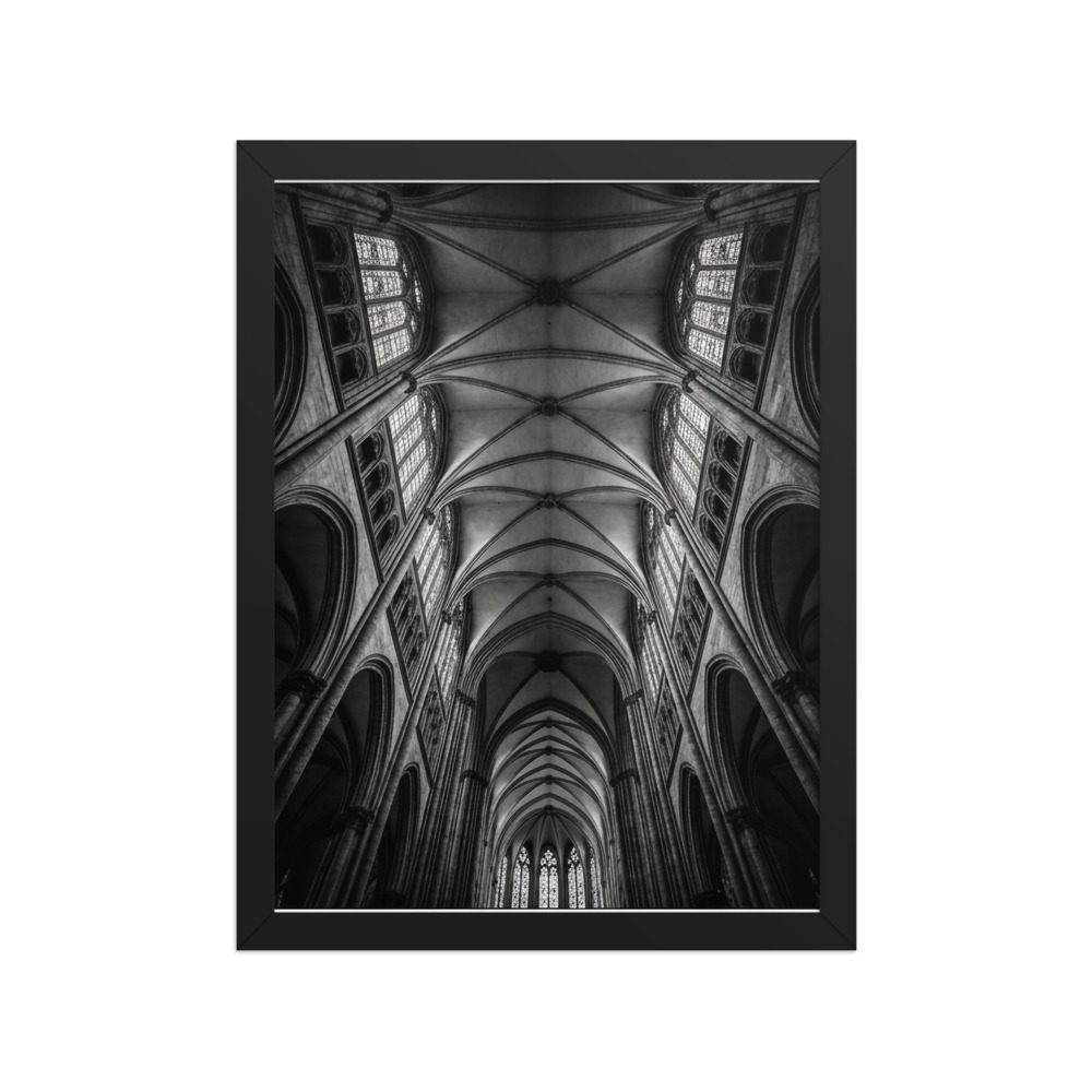 Cathedral Vaulted Ceiling Art Print, black and white photography, modern architecture decor, gift for design lovers