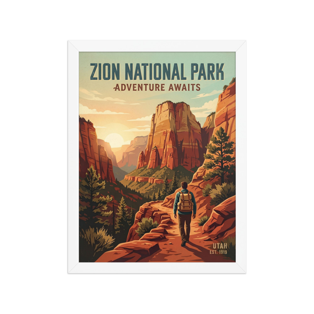 Zion National Park Art Print, vintage illustrated travel poster, retro wall decor, hiking gift, national parks gift