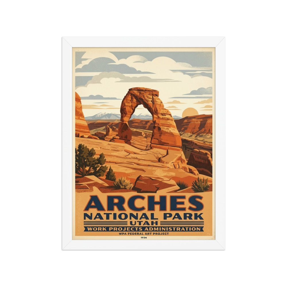 Arches National Park Art Print, vintage WPA travel poster, art deco wall decor, gift for national park lovers, home decor