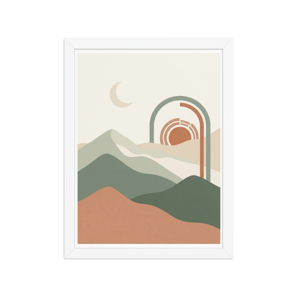 Sage green mountain landscape art print, minimalist boho wall art, Scandinavian decor, serene bedroom, nature lover gift