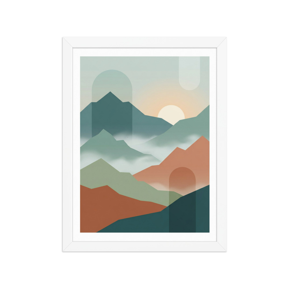 Teal mountain landscape art print, minimalist boho wall art, Scandinavian living room decor, housewarming gift