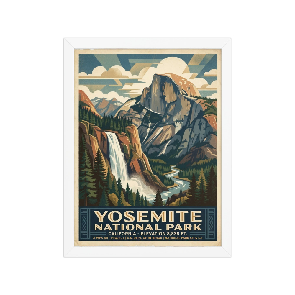Yosemite National Park Art Print, vintage WPA travel poster, art deco wall decor, national park gift for hikers and campers