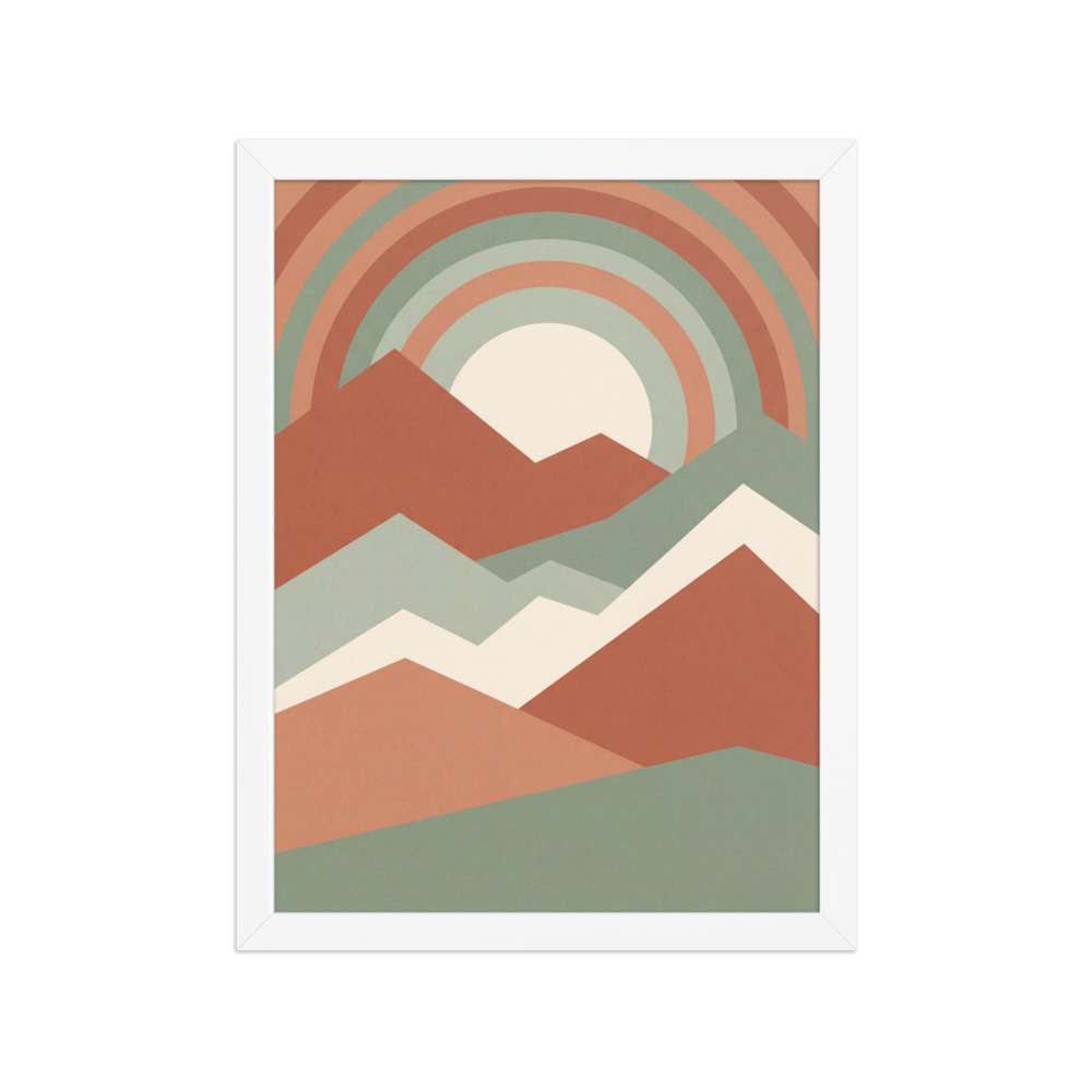 Terracotta Sunrise Mountains Art Print, minimalist boho wall art, Scandinavian decor, bedroom gift, nature lover gift