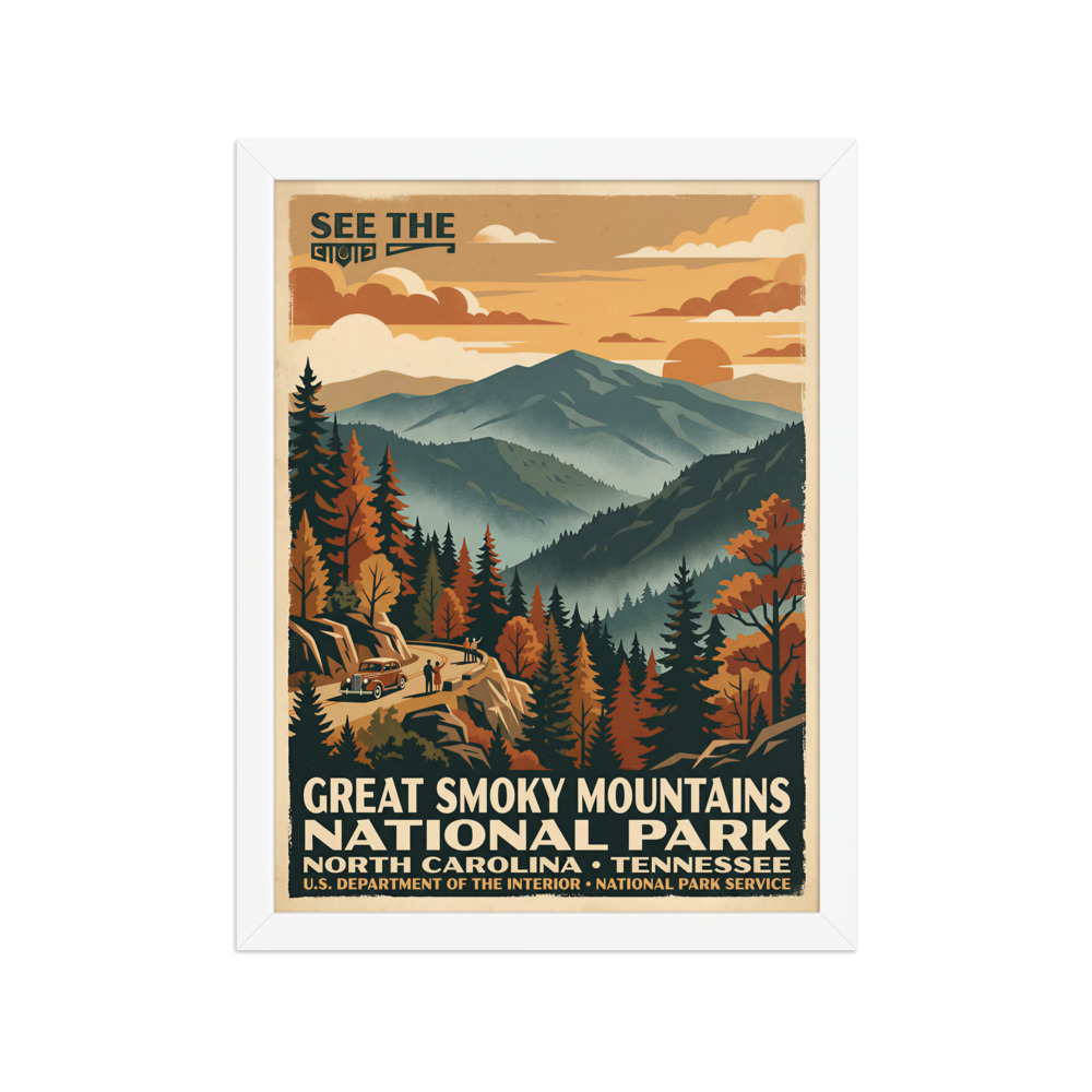 Great Smoky Mountains National Park Art Print, vintage WPA poster, rustic cabin decor, national parks gift, hiker gift