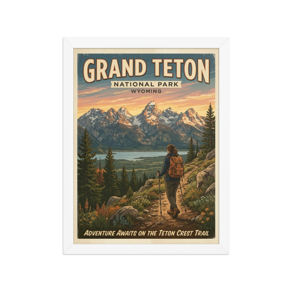 Grand Teton National Park Art Print, vintage travel poster, national park wall art, home office decor, gift for hikers