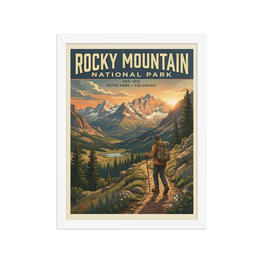 Rocky Mountain National Park Art Print, vintage travel poster, hiking decor, rustic wall art, nature lover gift