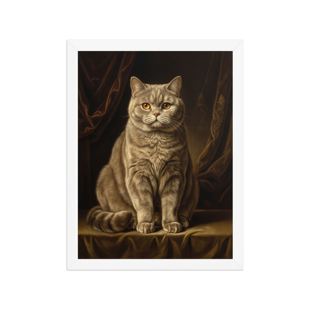 British Shorthair Cat Art Print, Dutch master style, regal pet portrait, living room decor, gift for cat lovers