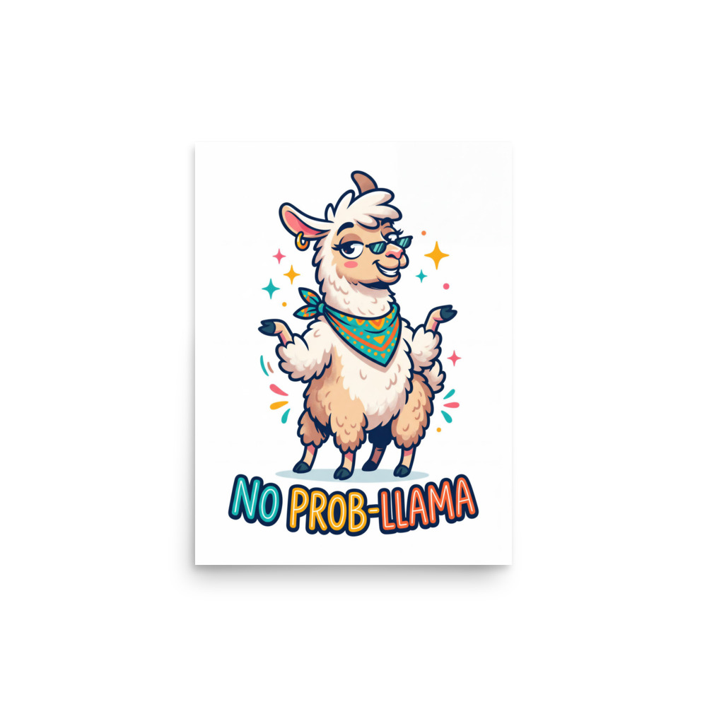 Sassy llama art print, funny cartoon wall art, bright playful decor, cheerful office artwork, llama lover gift