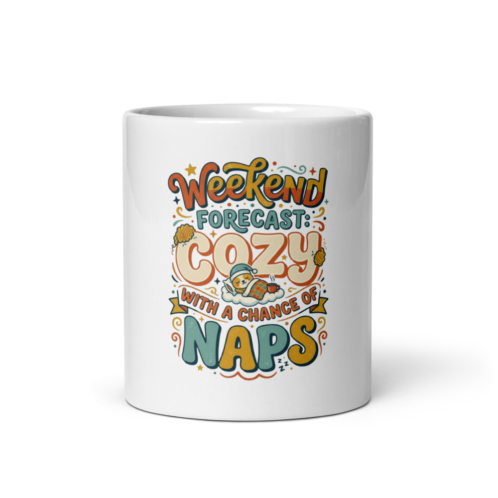 Weekend Forecast Cozy Mug, funny ceramic coffee mug, cozy morning drinkware, lazy weekend gift, gift for nap lovers