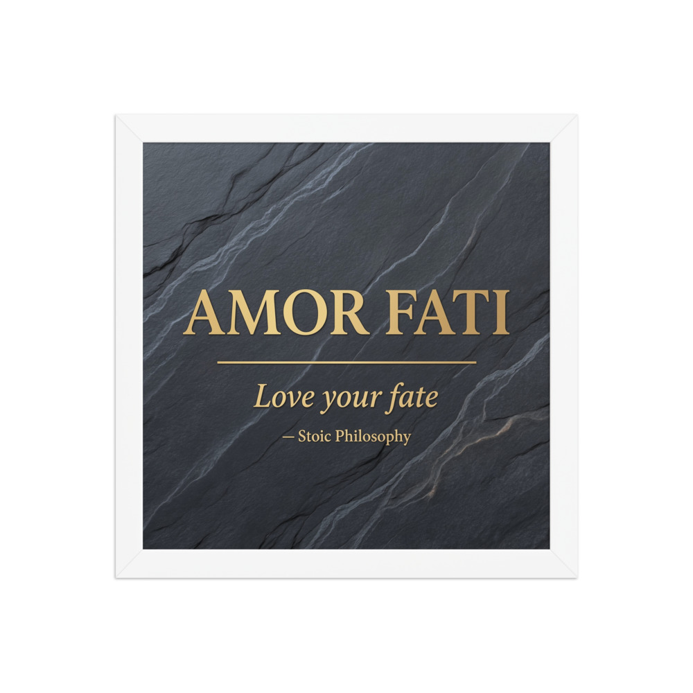 Amor Fati Typography Print, gold lettering, dark marble wall art, office and living room decor, thoughtful gift