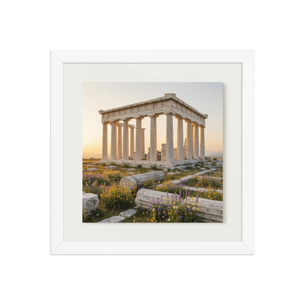 Ancient Greek Temple Art Print, warm sunset decor, study wall art, gift for philosophy lovers, classic design style