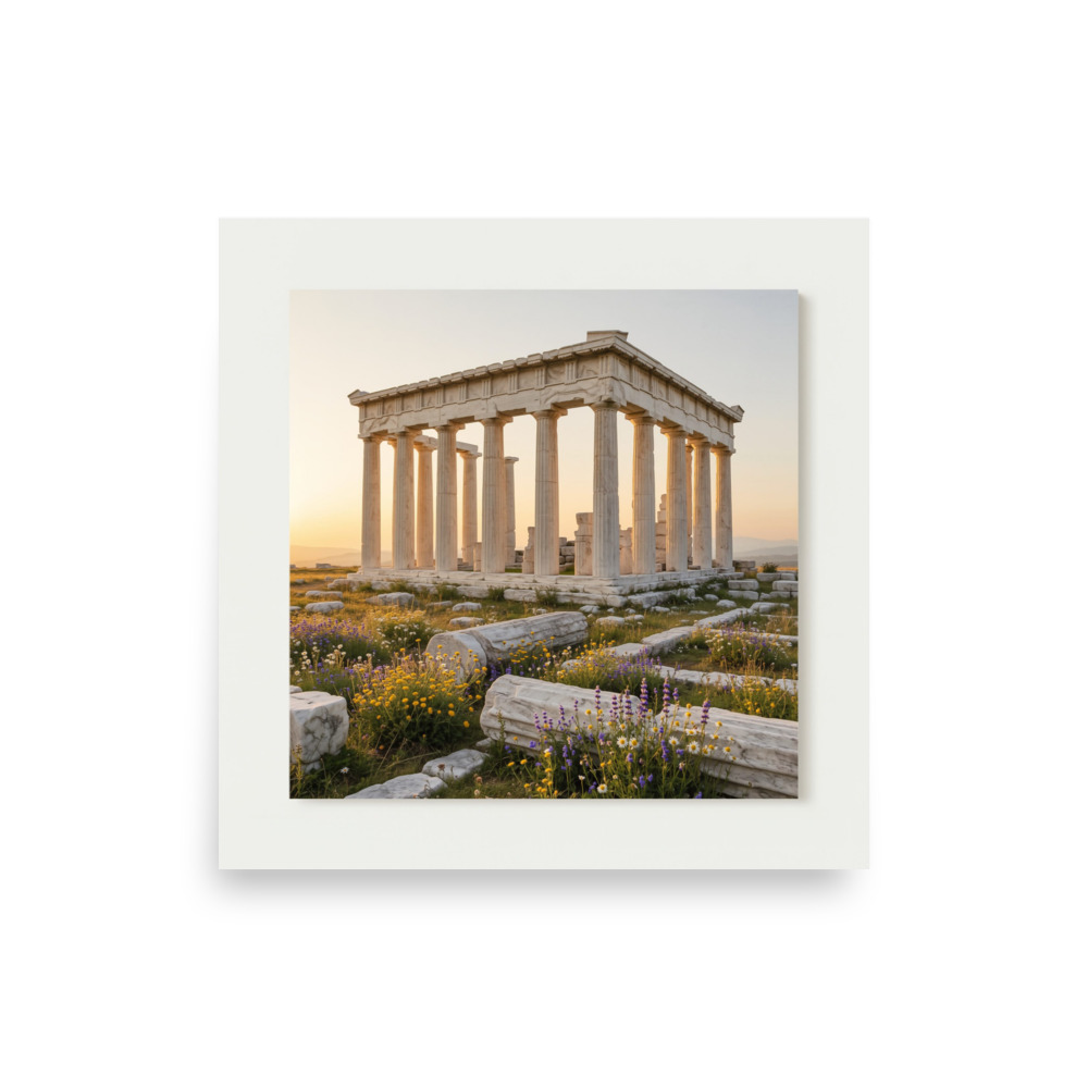 Ancient Greek Temple Art Print, warm sunset decor, study wall art, gift for philosophy lovers, classic design style