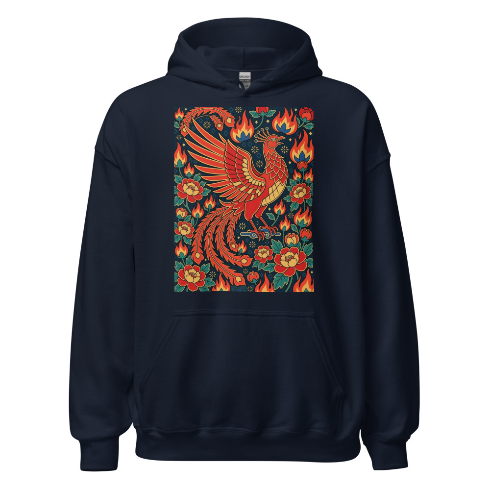 Guochao Phoenix Hoodie, Chinese-inspired phoenix streetwear, vibrant phoenix art, everyday outfit, gift for art enthusiasts