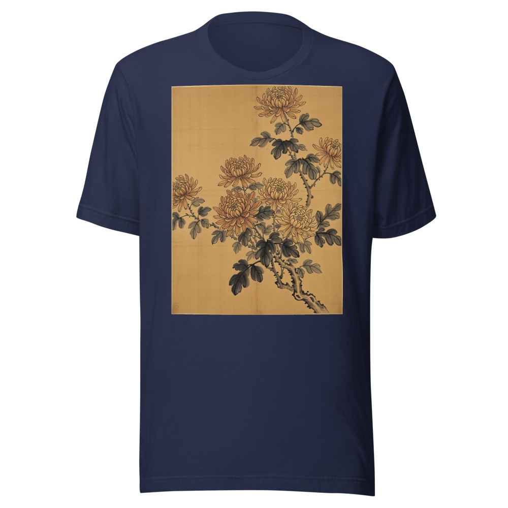 Autumn Chrysanthemum Tee, botanical floral shirt, fall layering top, crisp-day outfit, seasonal gift for flower lovers
