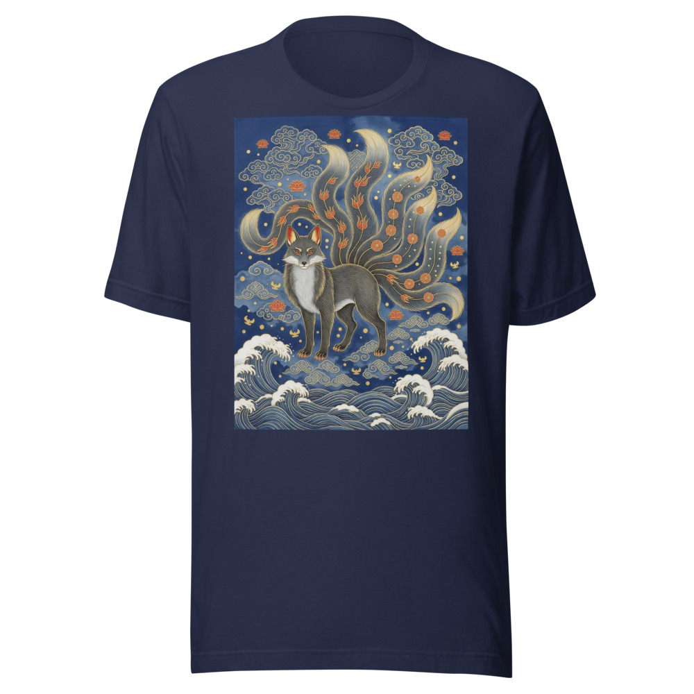 Nine-Tailed Fox 九尾狐 T-Shirt, folklore graphic T-shirt, casual cotton shirt, mythology gift, gift for art lovers