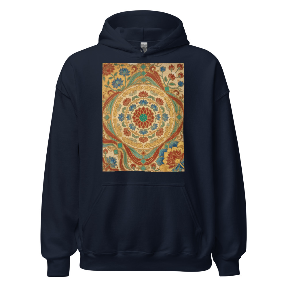 Lotus Caisson 藻井 Hoodie, traditional motif art, DTG print, casual cozy everyday wear, thoughtful gift for art lovers