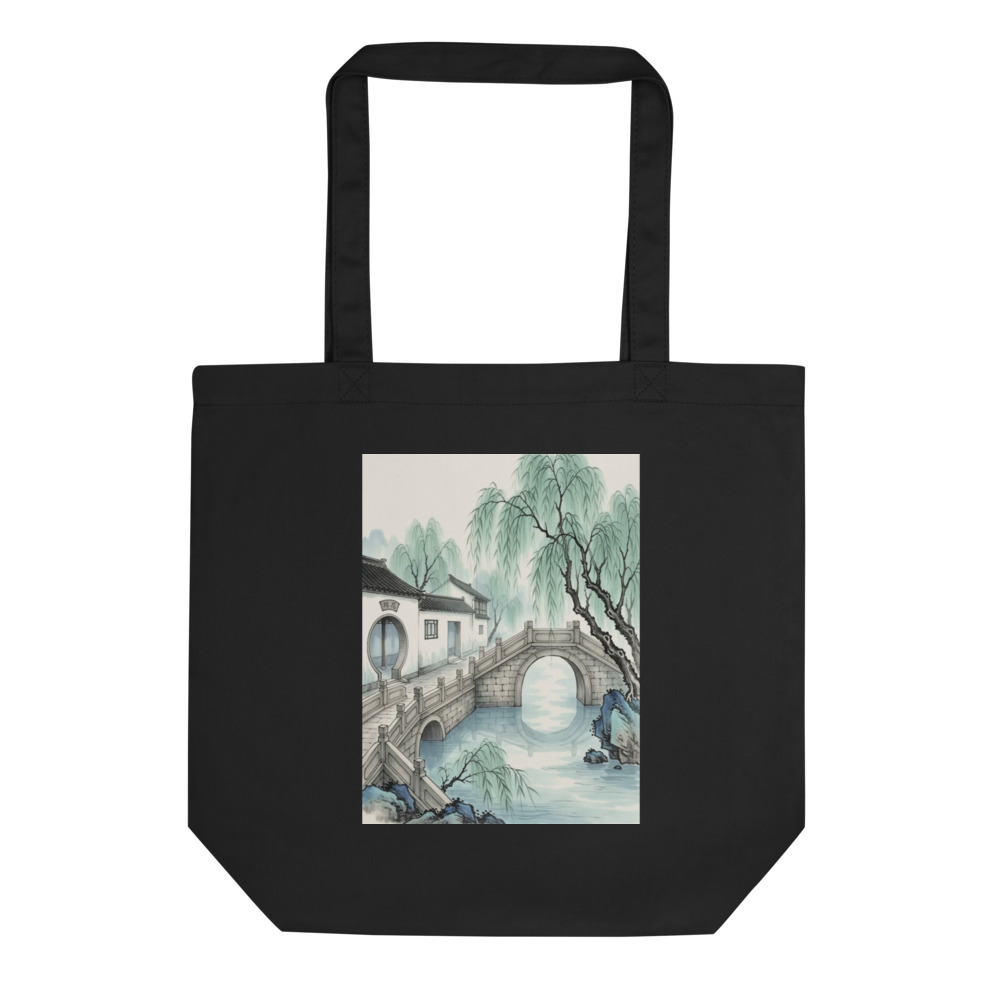 Willow Zigzag Bridge Tote Bag, organic cotton tote, nature-inspired style, everyday essentials, art lover gift