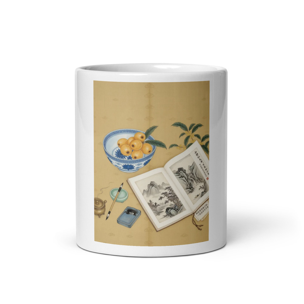 Loquats and Album Mug, botanical fruit art, ceramic kitchen decor, coffee and tea gift, art lover home gift idea